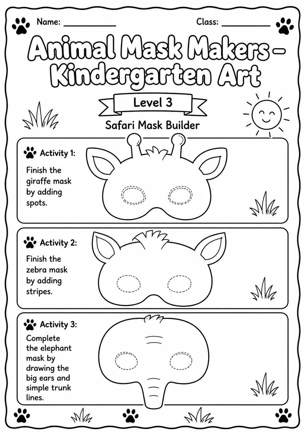 Animal Masks Art Worksheet Pack page 9 preview