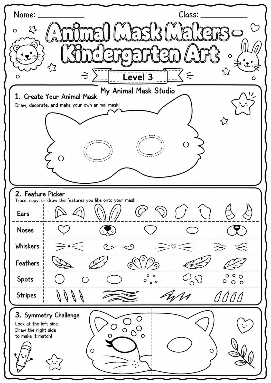 Animal Masks Art Worksheet Pack page 10 preview
