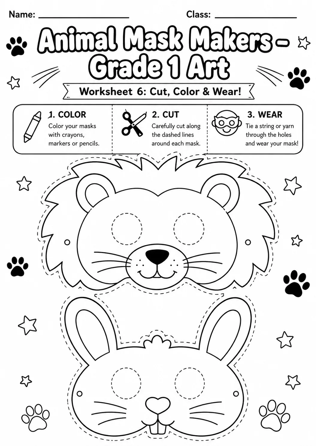 Animal Masks Symmetry Drawing Worksheet Pack page 6 preview