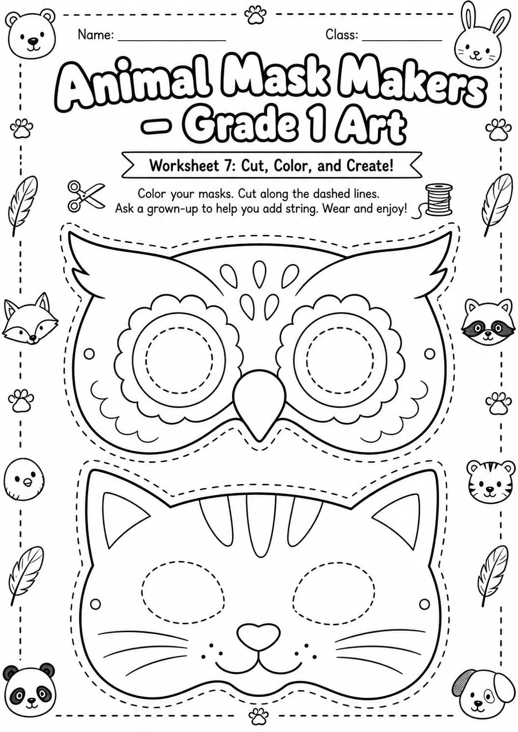 Animal Masks Symmetry Drawing Worksheet Pack page 7 preview