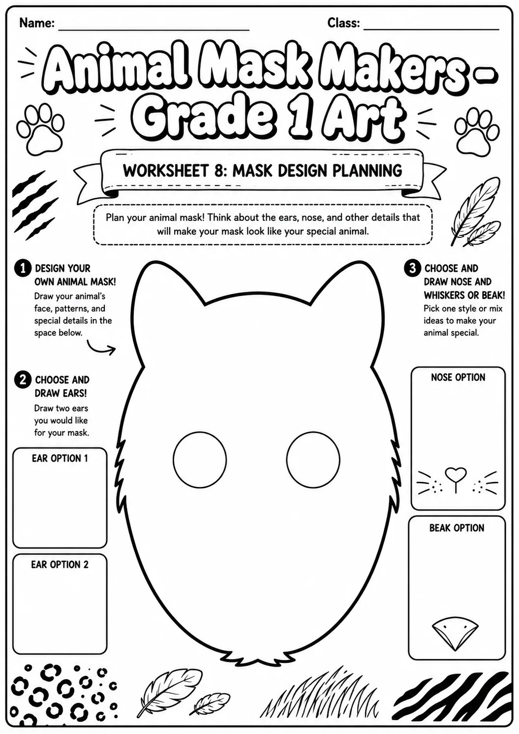 Animal Masks Symmetry Drawing Worksheet Pack page 8 preview