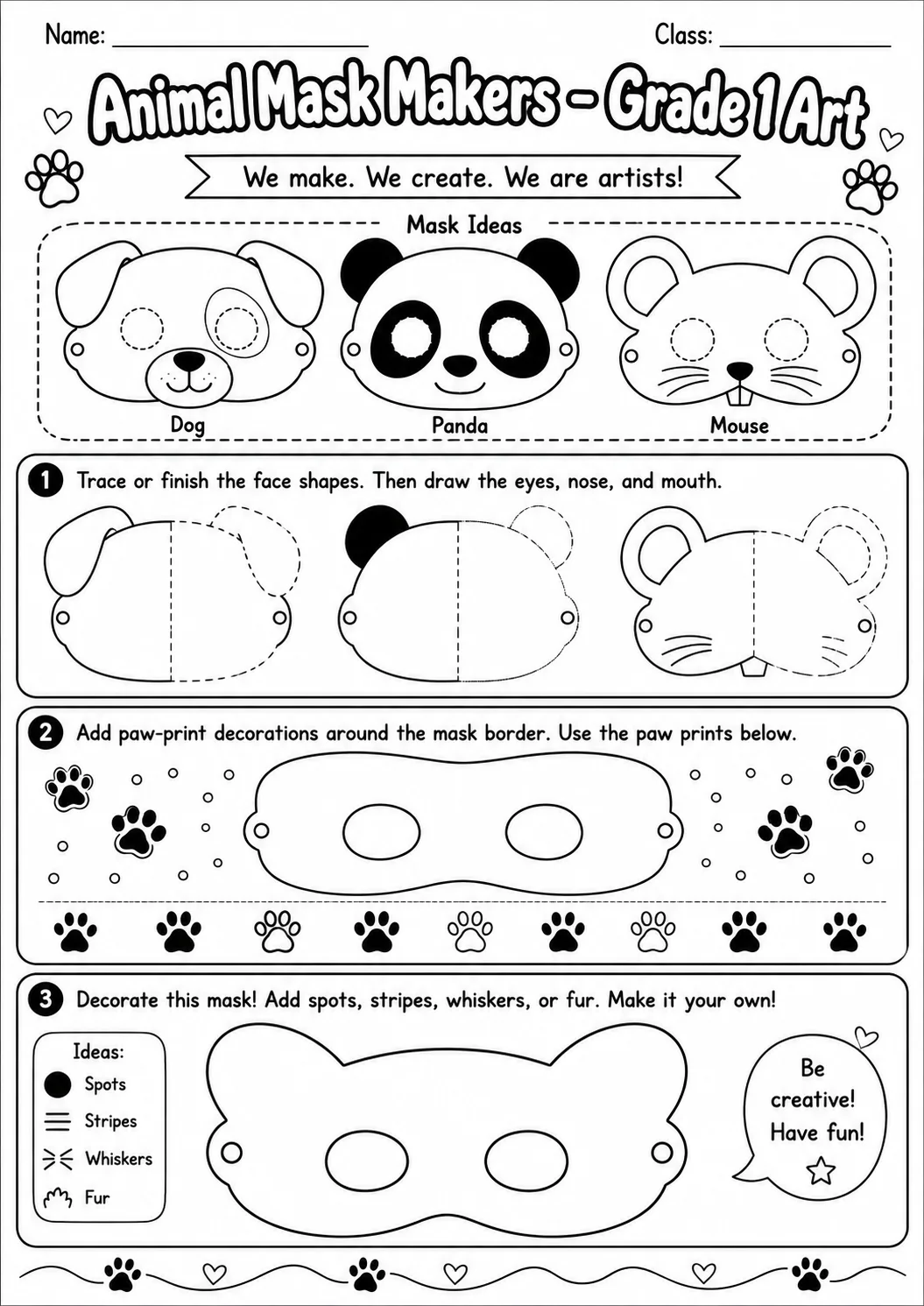 Animal Masks Symmetry Drawing Worksheet Pack page 9 preview
