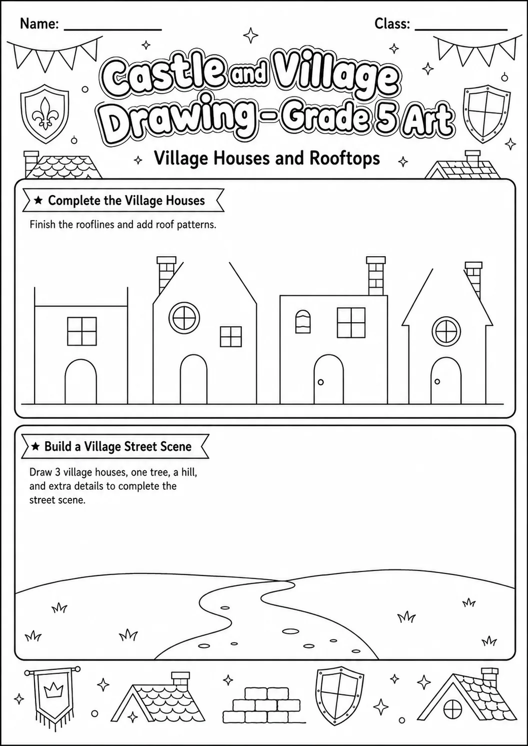 Castle Village Drawing Worksheet Pack page 2 preview