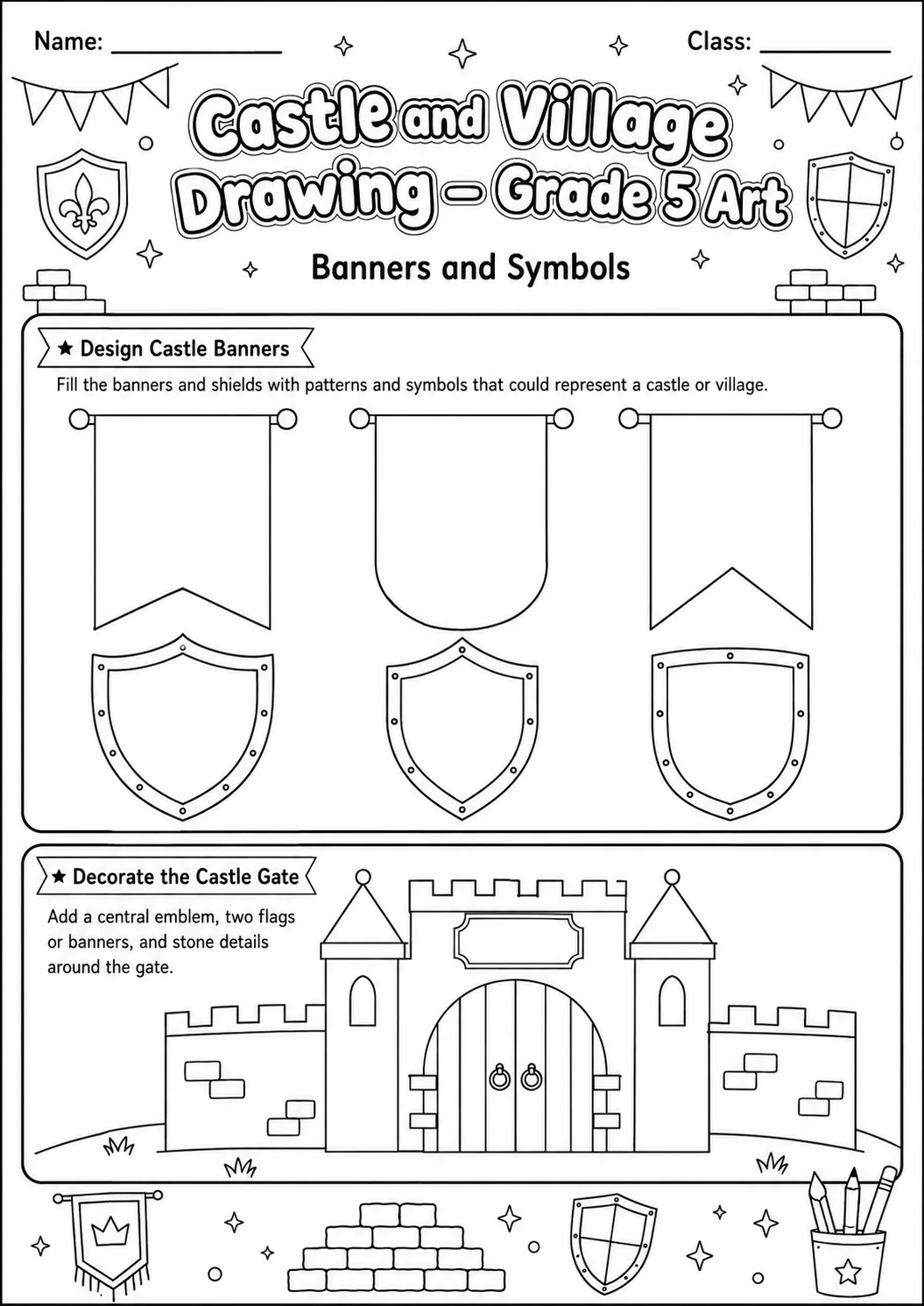 Castle Village Drawing Worksheet Pack page 3 preview