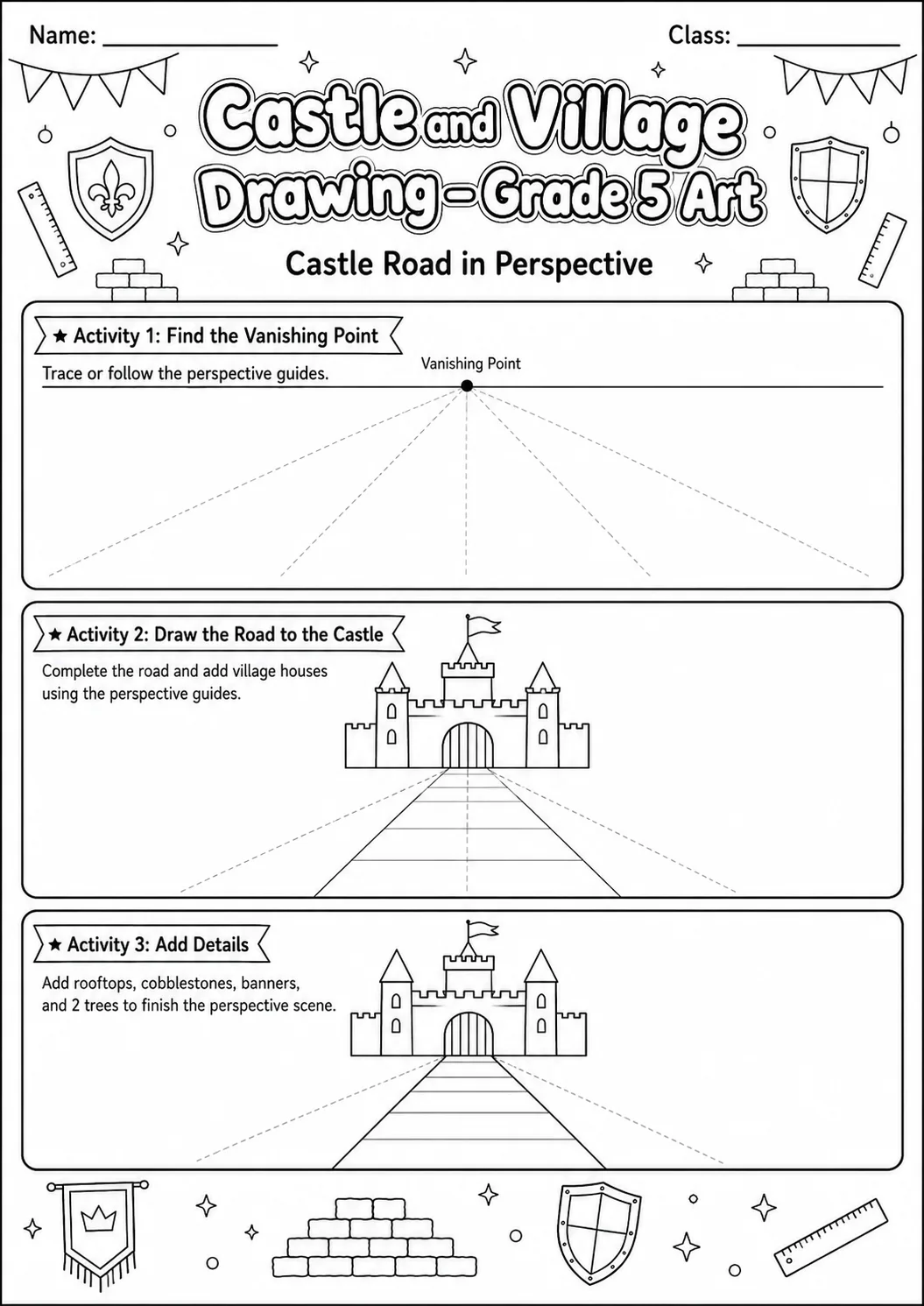 Castle Village Drawing Worksheet Pack page 4 preview