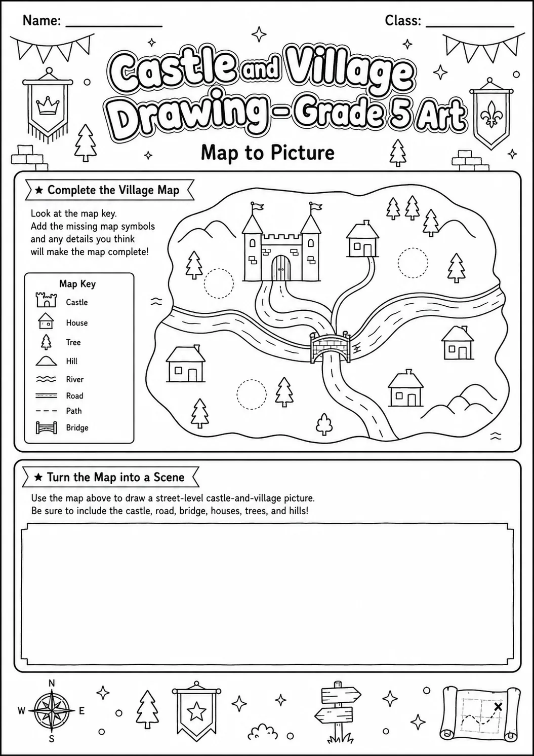 Castle Village Drawing Worksheet Pack page 5 preview