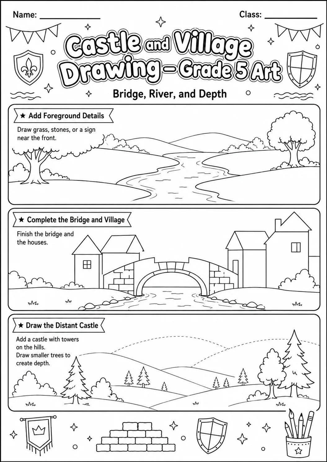 Castle Village Drawing Worksheet Pack page 6 preview