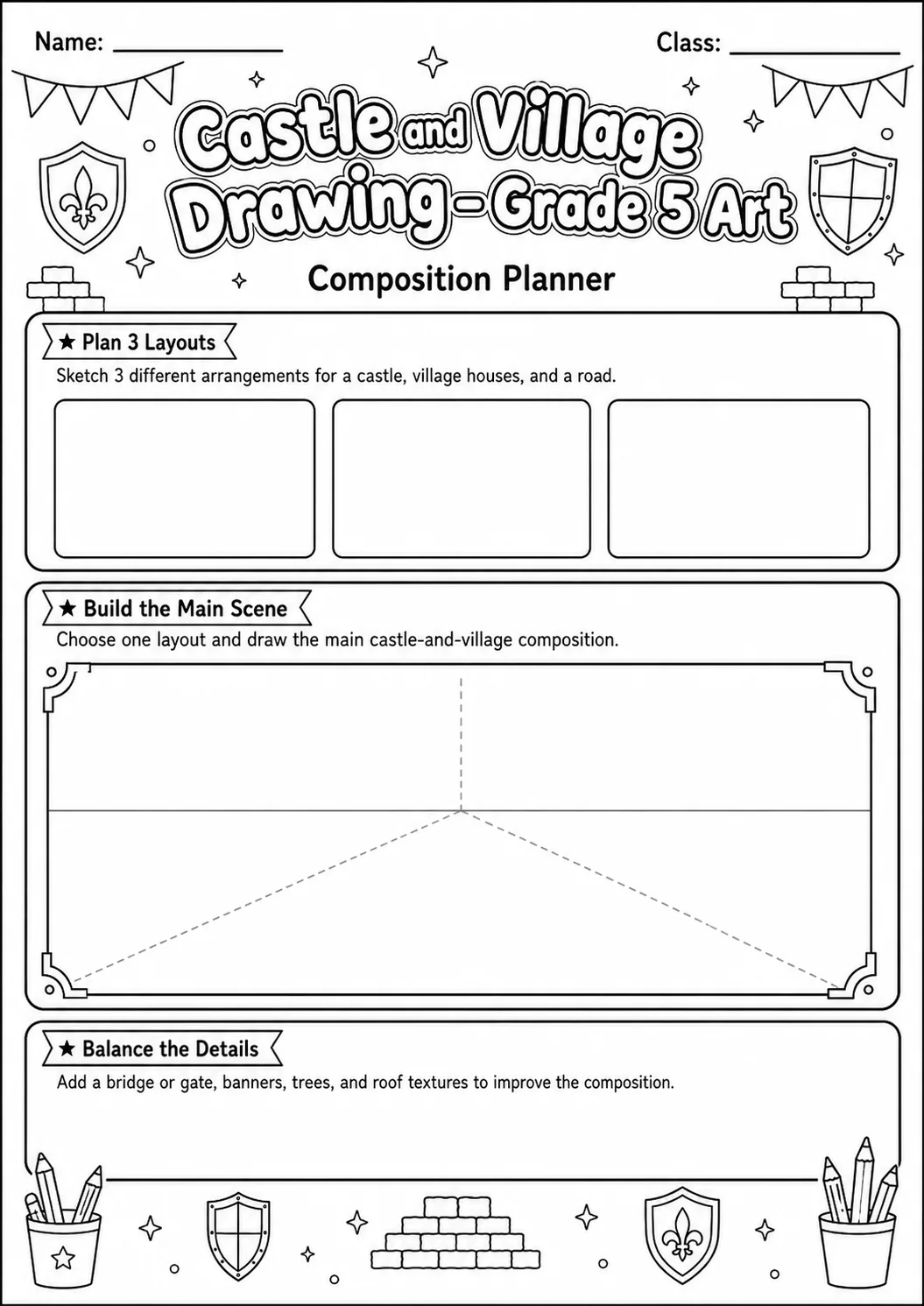 Castle Village Drawing Worksheet Pack page 7 preview