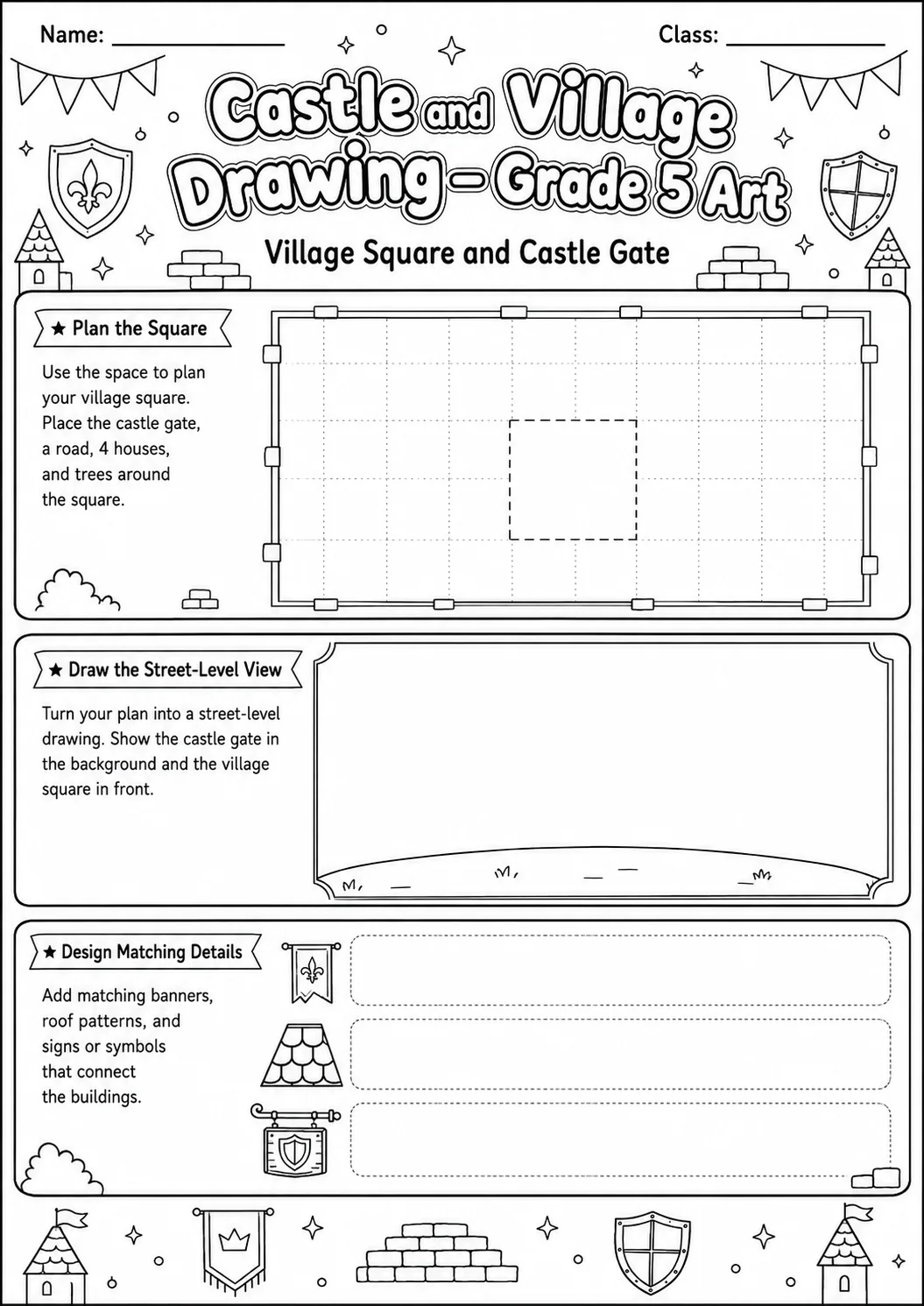Castle Village Drawing Worksheet Pack page 8 preview