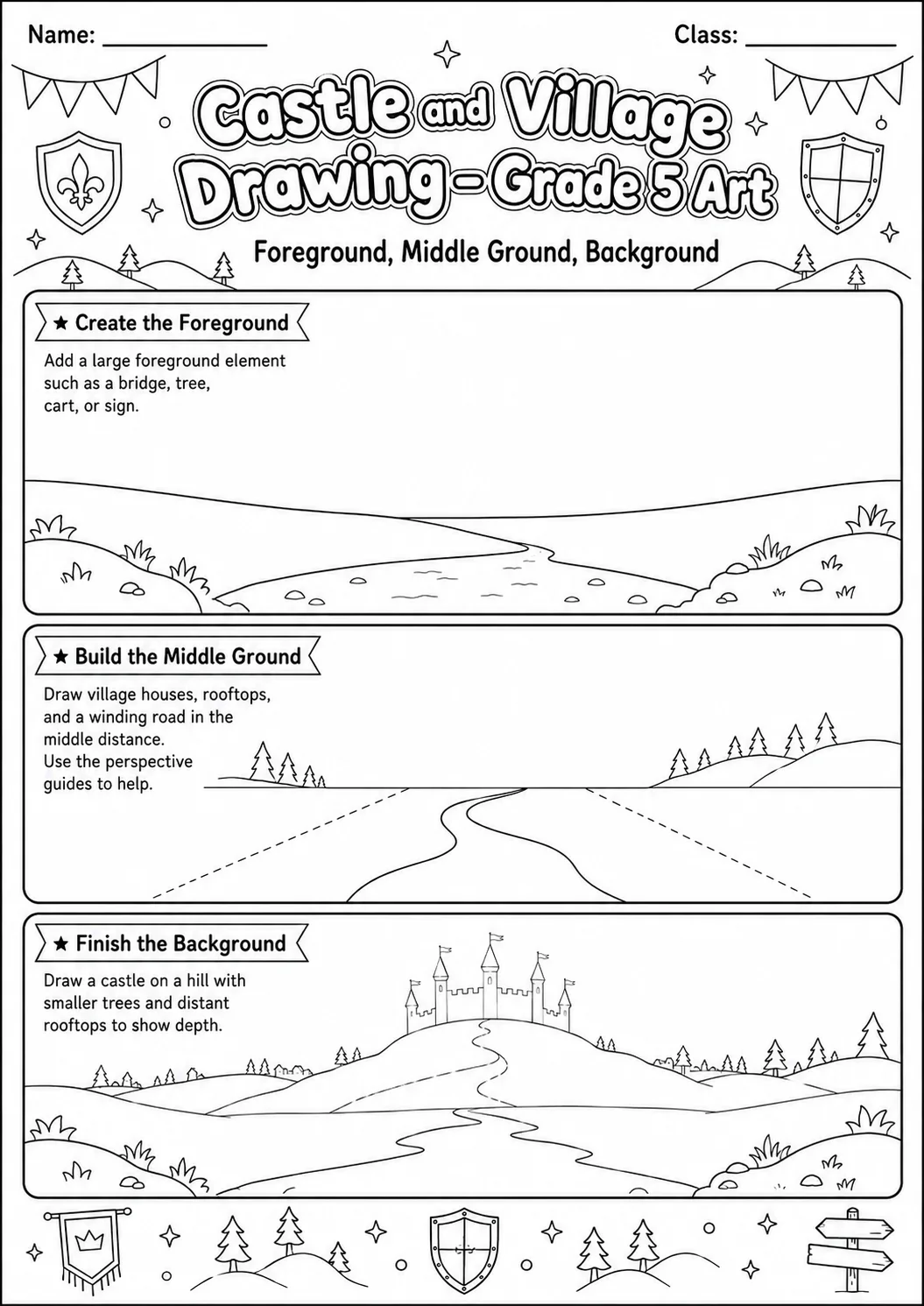 Castle Village Drawing Worksheet Pack page 9 preview