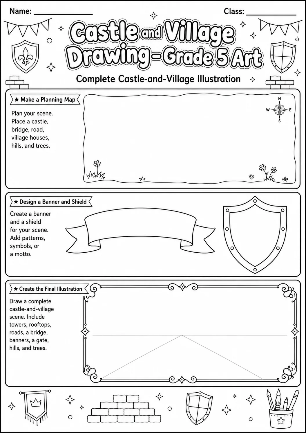 Castle Village Drawing Worksheet Pack page 10 preview