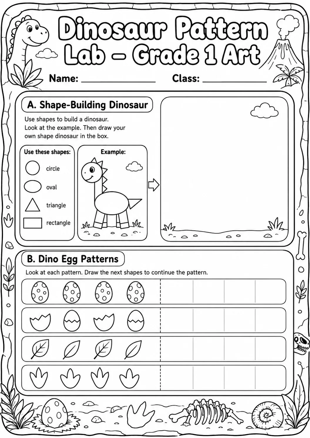 Dinosaur Patterns Art Worksheet Pack page 2 preview