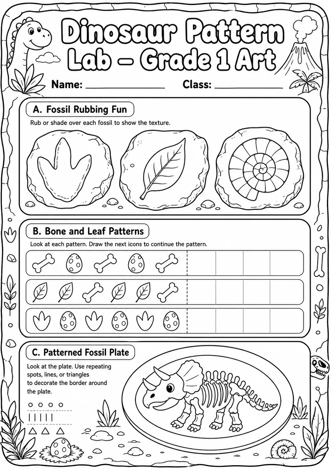 Dinosaur Patterns Art Worksheet Pack page 4 preview