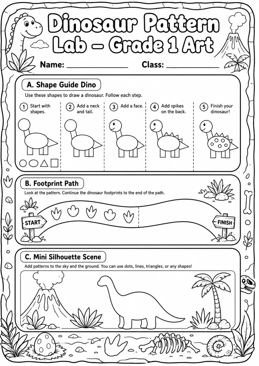 Dinosaur Patterns Art Worksheet Pack page 6 preview