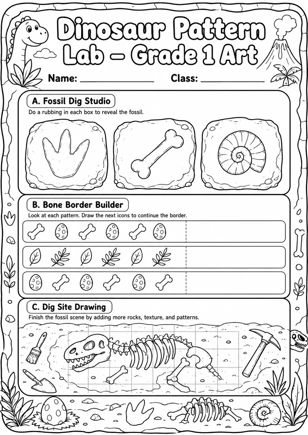 Dinosaur Patterns Art Worksheet Pack page 8 preview
