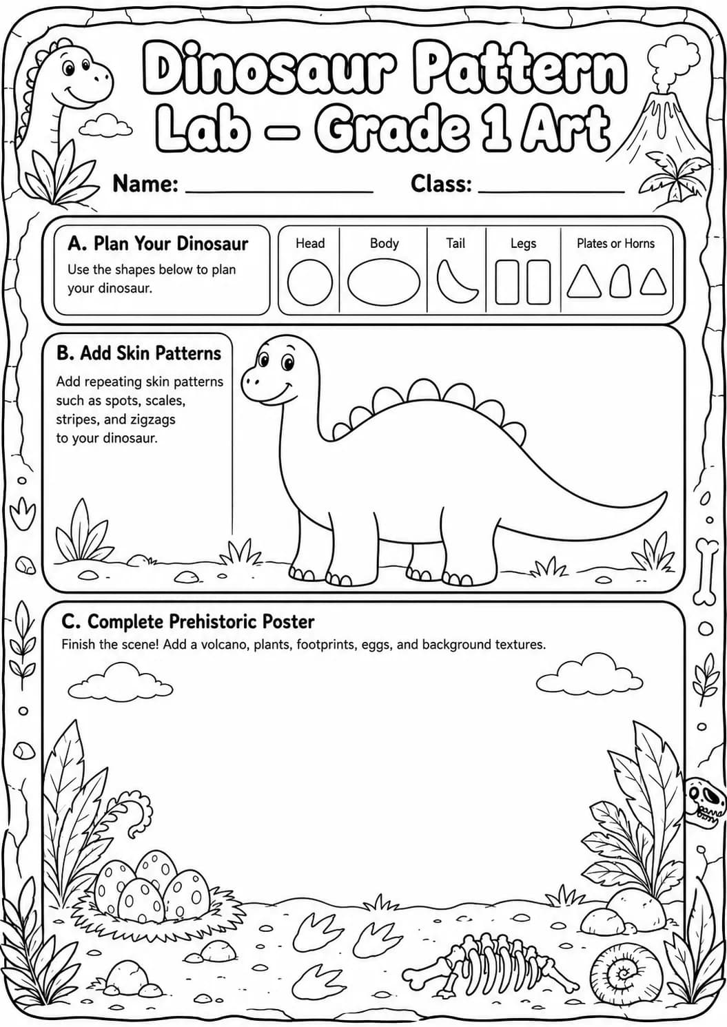 Dinosaur Patterns Art Worksheet Pack page 10 preview