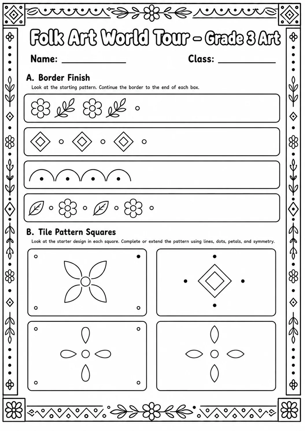 Folk Art World Tour Patterns Worksheet Pack page 2 preview