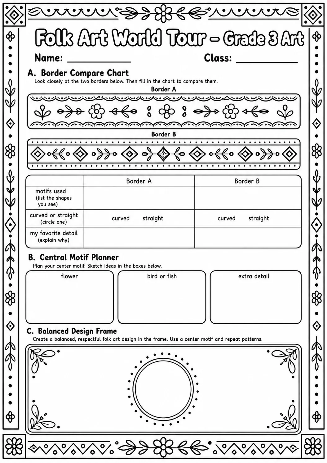 Folk Art World Tour Patterns Worksheet Pack page 10 preview