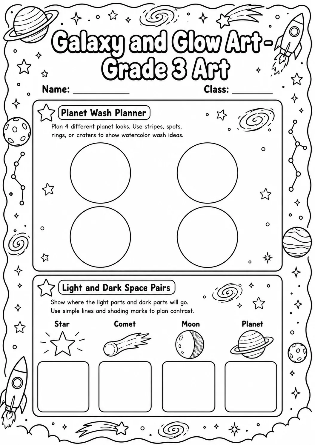 Galaxy and Glow Art Worksheet Pack page 2 preview