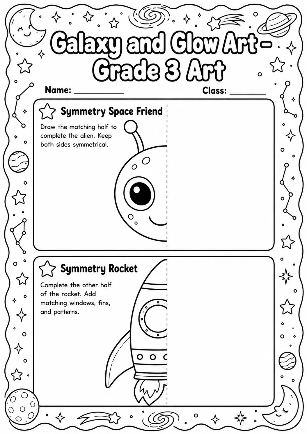Galaxy and Glow Art Worksheet Pack page 3 preview
