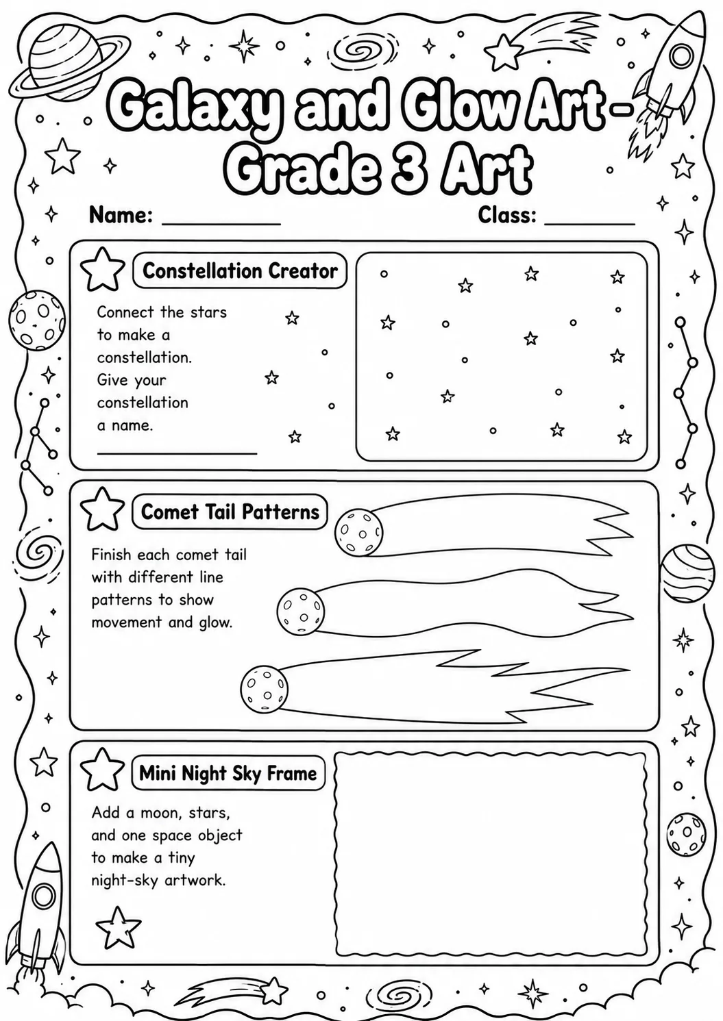 Galaxy and Glow Art Worksheet Pack page 4 preview