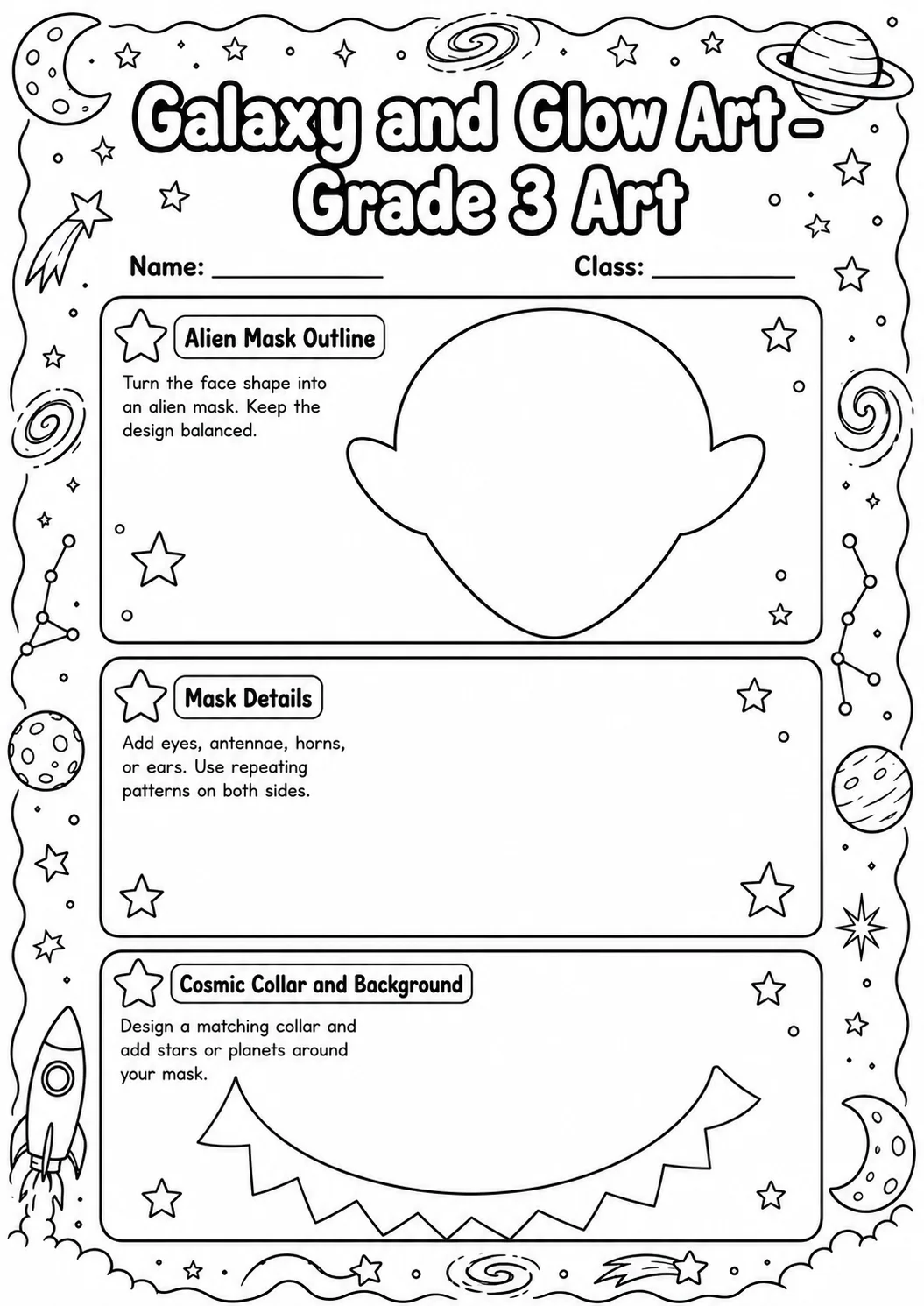 Galaxy and Glow Art Worksheet Pack page 6 preview