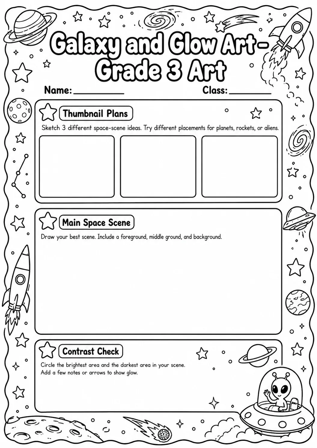 Galaxy and Glow Art Worksheet Pack page 7 preview