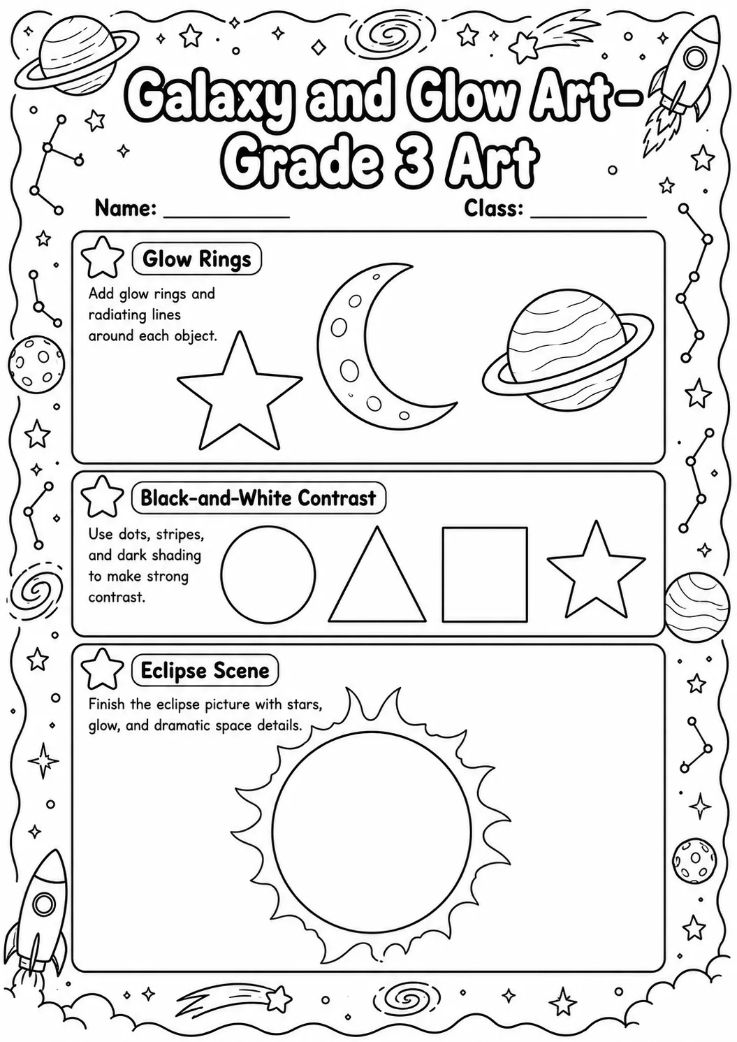 Galaxy and Glow Art Worksheet Pack page 8 preview