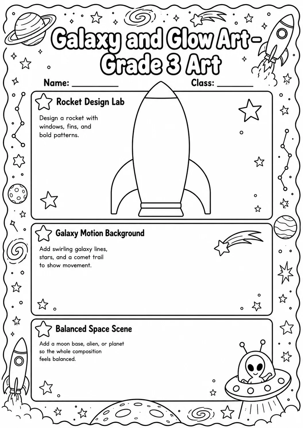 Galaxy and Glow Art Worksheet Pack page 9 preview