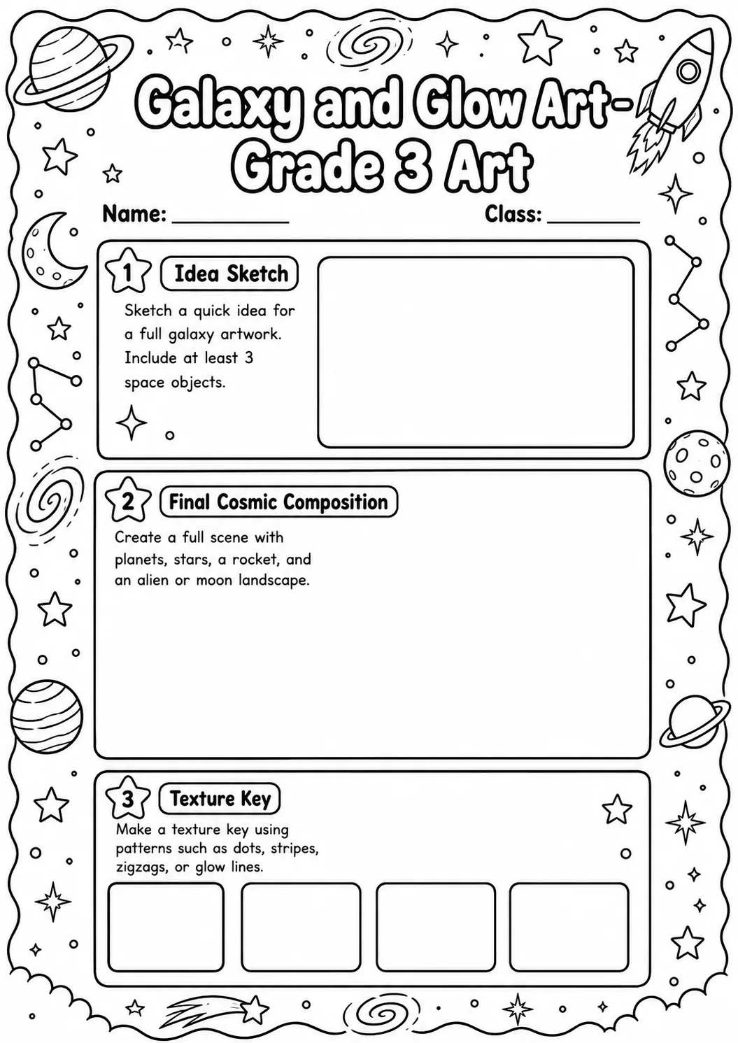 Galaxy and Glow Art Worksheet Pack page 10 preview