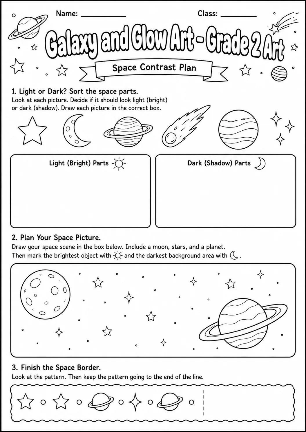 Galaxy and Glow Patterns Worksheet Pack page 6 preview