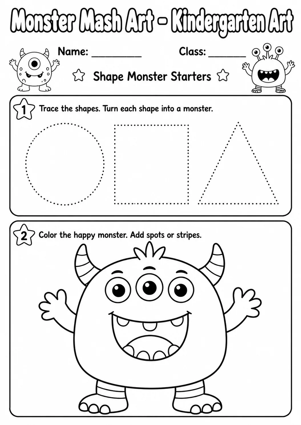 Monster Mash Art Worksheet Pack printable Art worksheet preview from KiwiBee