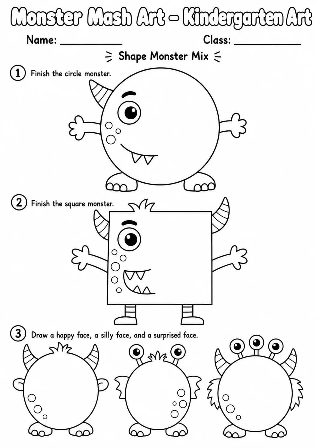 Monster Mash Art Worksheet Pack page 4 preview