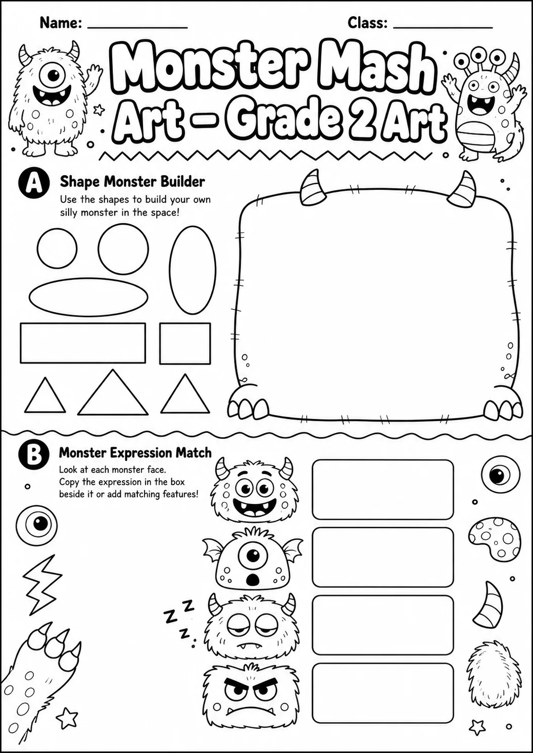 Monster Mash Shape Builder Worksheet Pack printable Art worksheet preview from KiwiBee