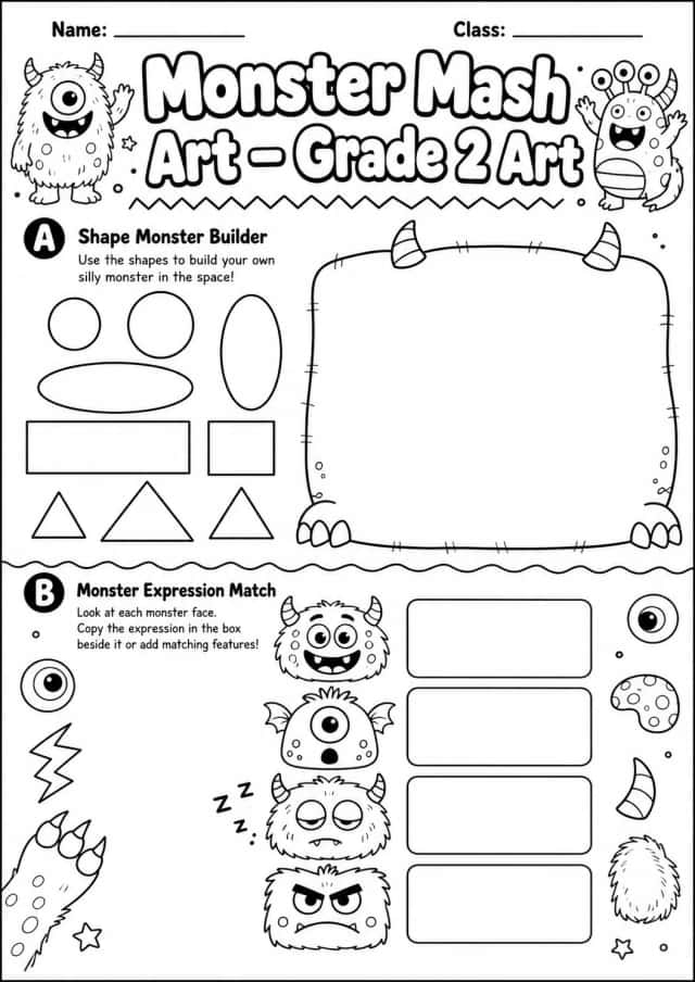 Monster Mash Shape Builder Worksheet Pack