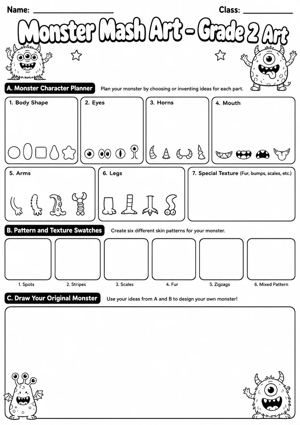 Monster Mash Shape Builder Worksheet Pack page 7 preview
