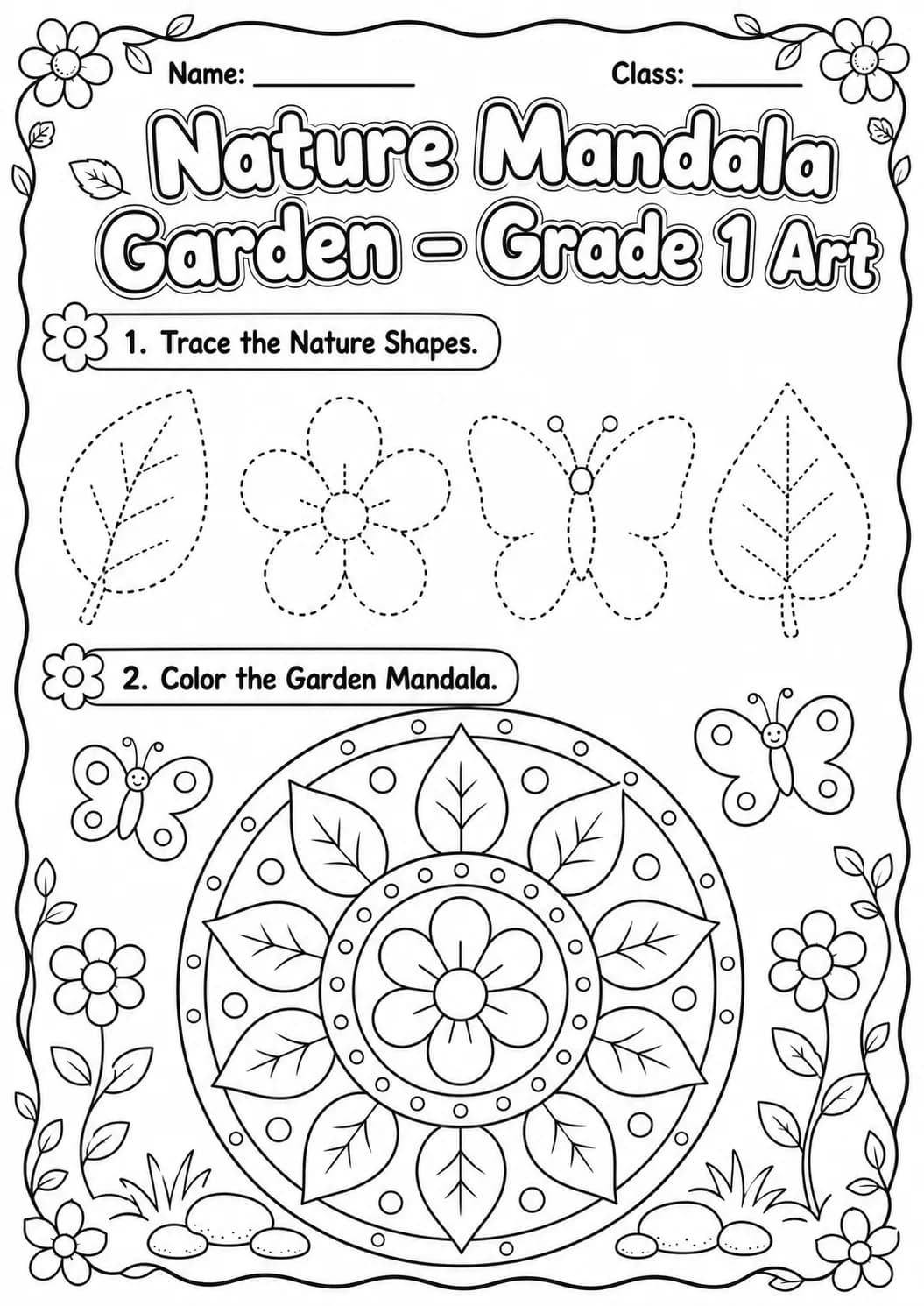 Nature Mandala Garden Art Worksheet Pack printable Art worksheet preview from KiwiBee