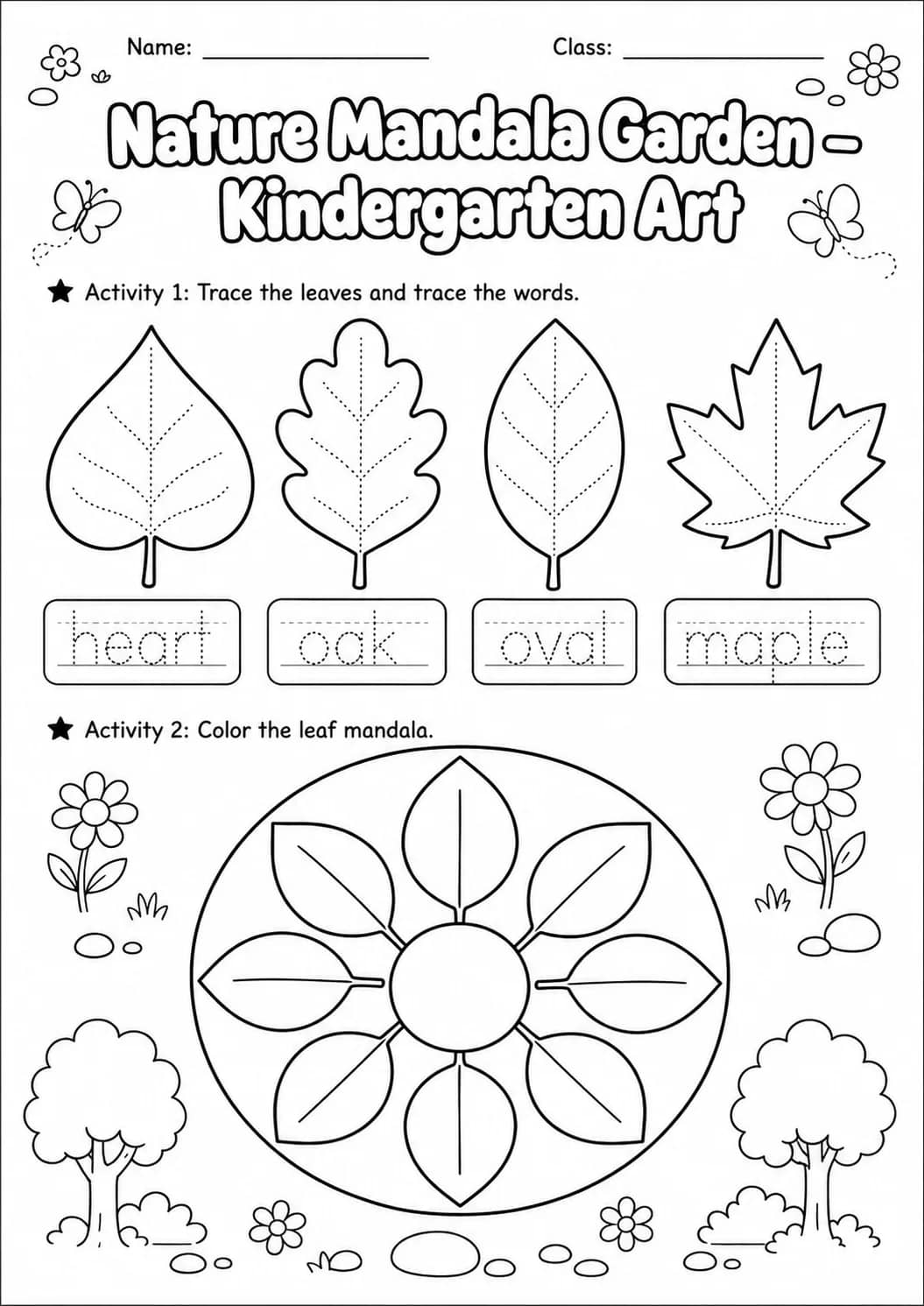 Nature Mandala Garden Art Worksheet Pack printable Art worksheet preview from KiwiBee