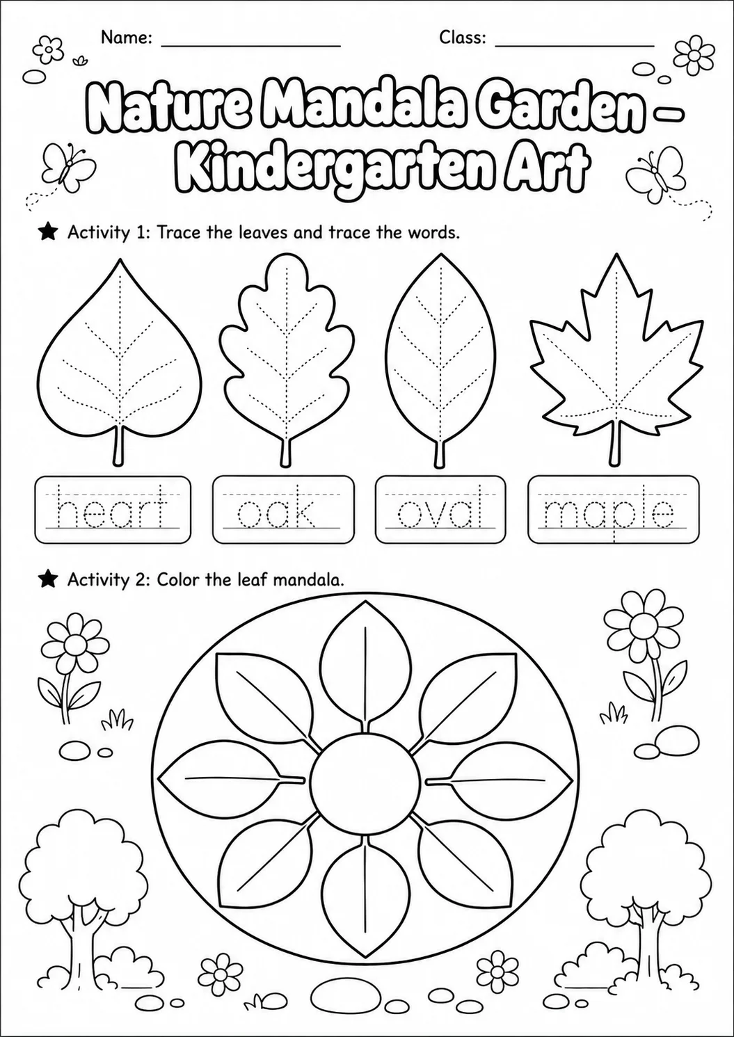 Nature Mandala Garden Art Worksheet Pack printable Art worksheet preview from KiwiBee