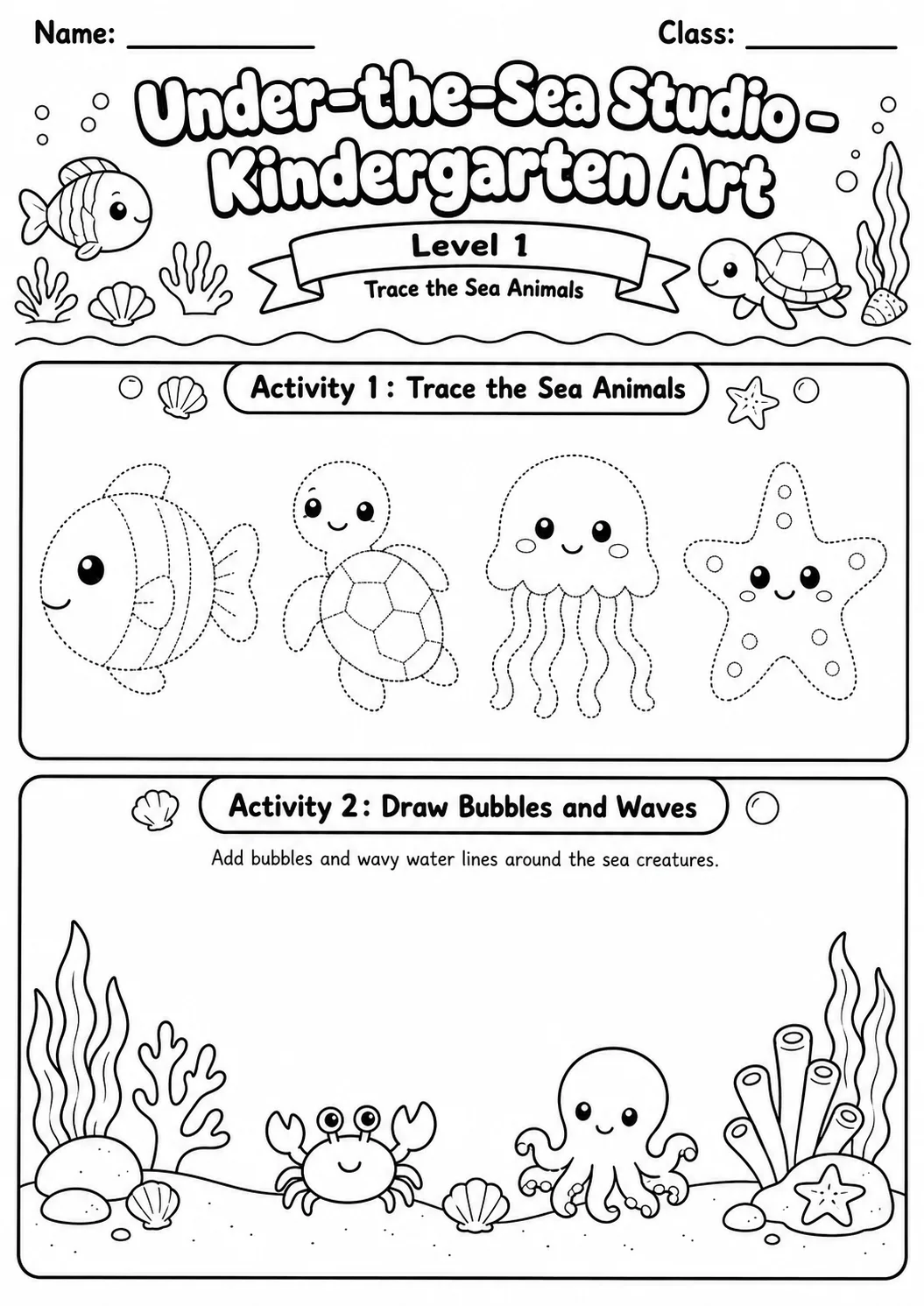 Under the Sea Studio Art Worksheet Pack printable Art worksheet preview from KiwiBee