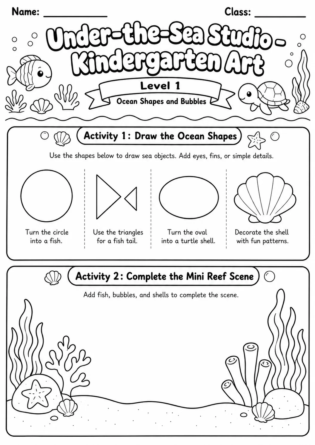 Under the Sea Studio Art Worksheet Pack page 3 preview
