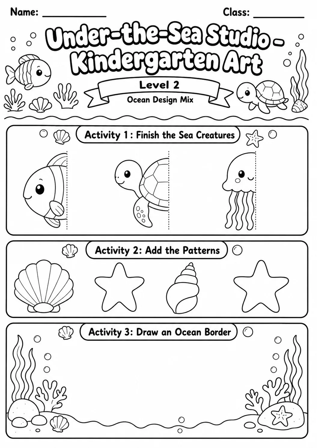 Under the Sea Studio Art Worksheet Pack page 6 preview