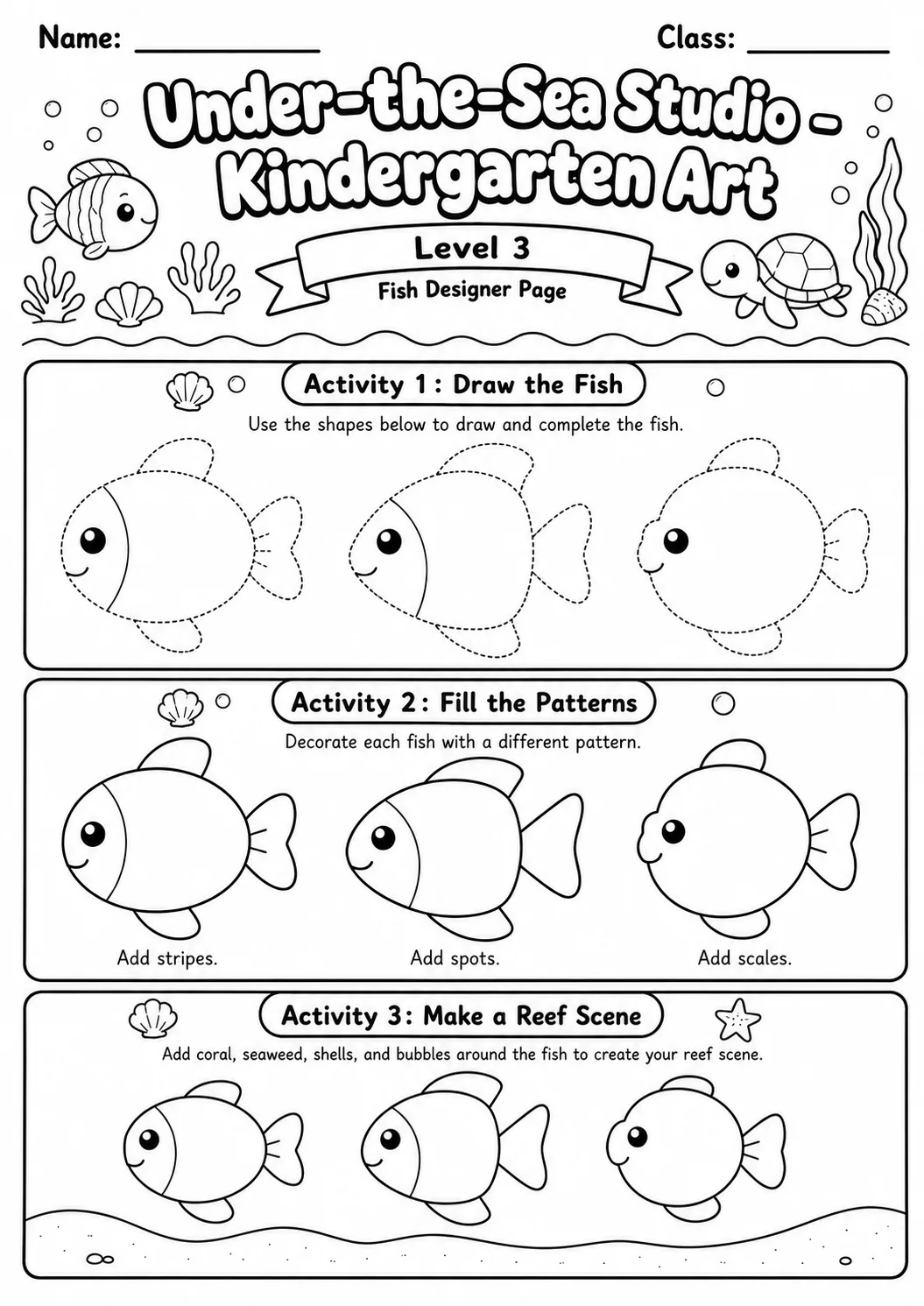 Under the Sea Studio Art Worksheet Pack page 7 preview
