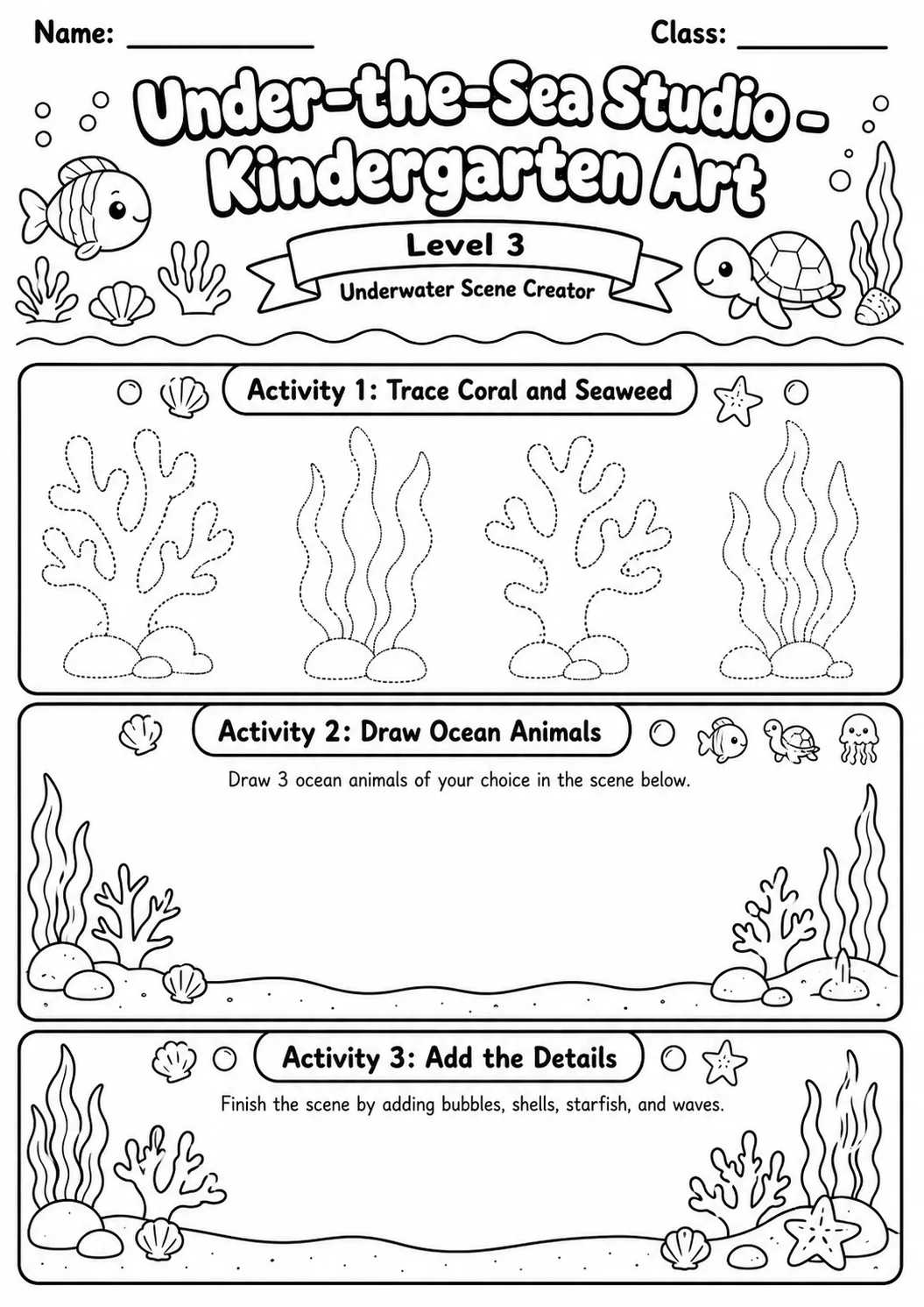 Under the Sea Studio Art Worksheet Pack page 8 preview