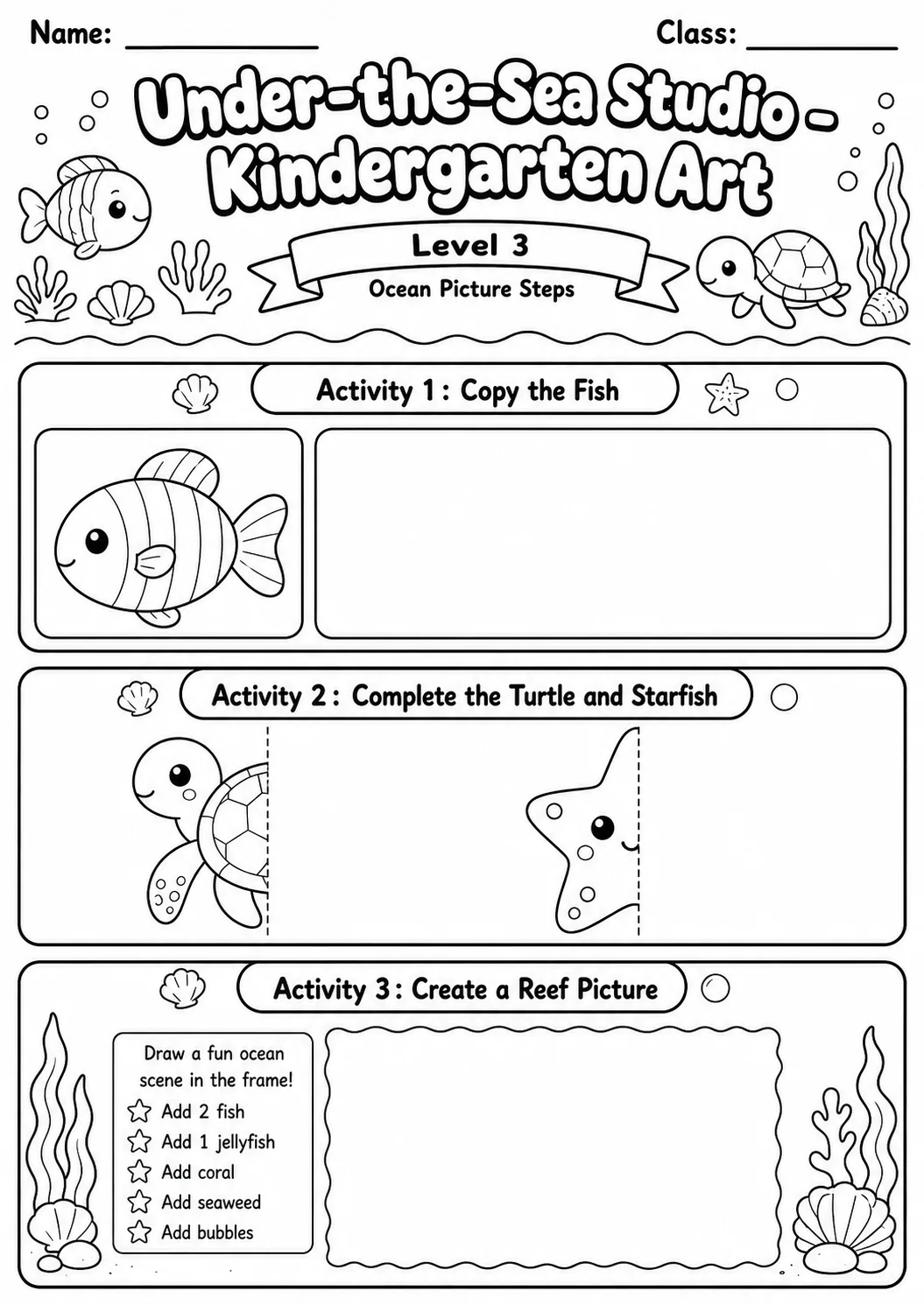 Under the Sea Studio Art Worksheet Pack page 9 preview