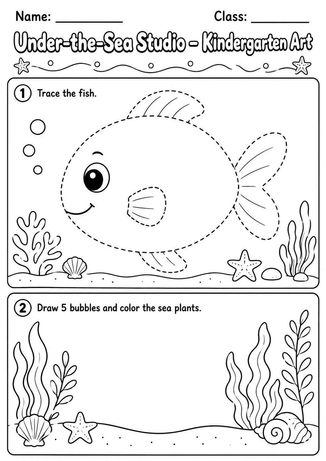 Under the Sea Studio Art Worksheet Pack printable Art worksheet preview from KiwiBee