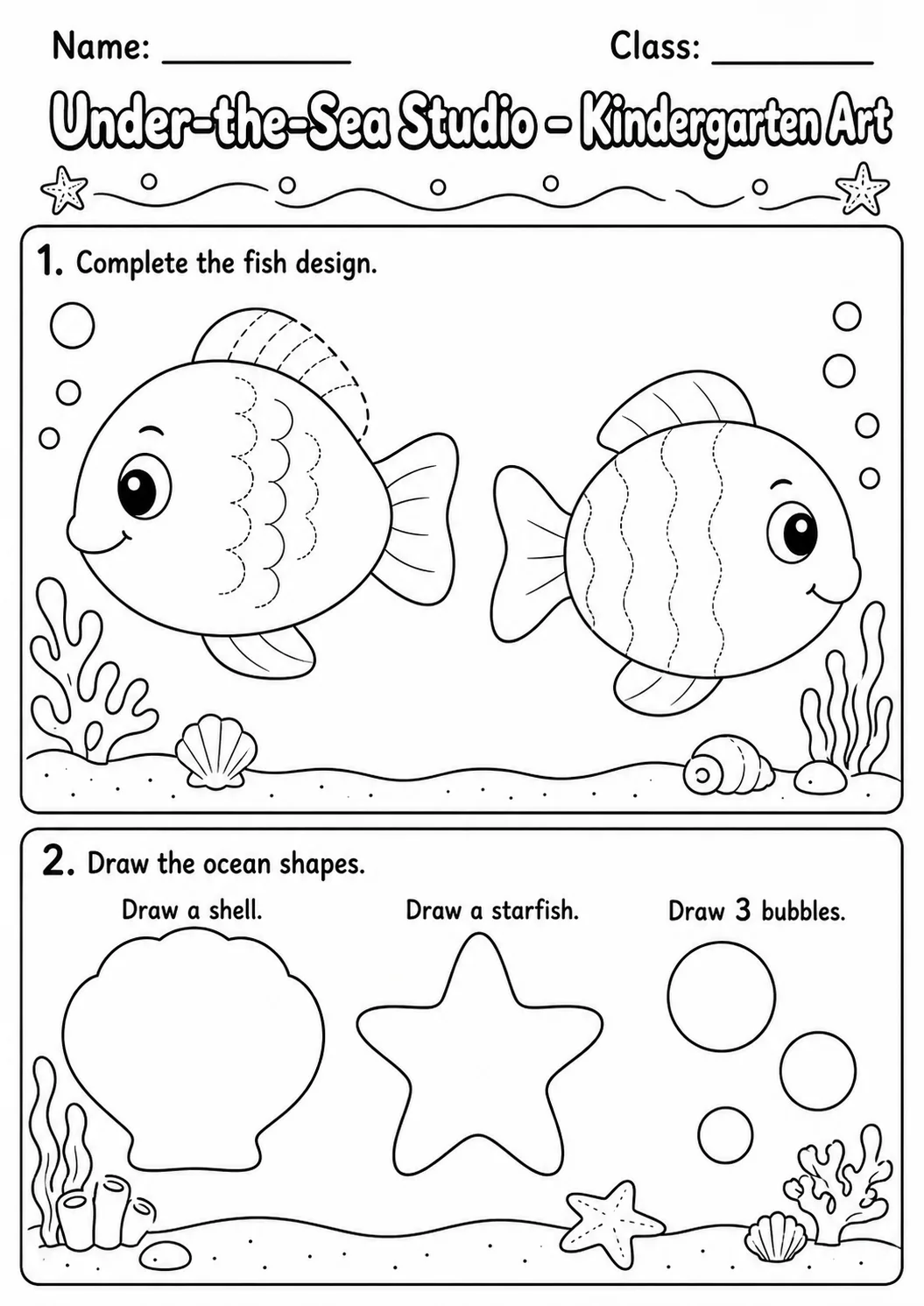 Under the Sea Studio Art Worksheet Pack page 4 preview