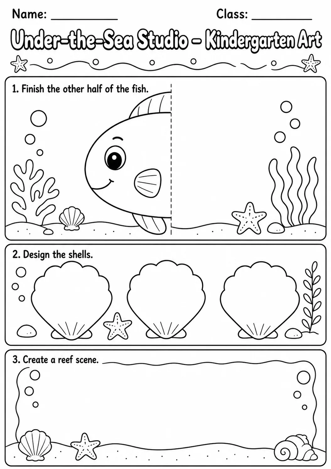 Under the Sea Studio Art Worksheet Pack page 7 preview