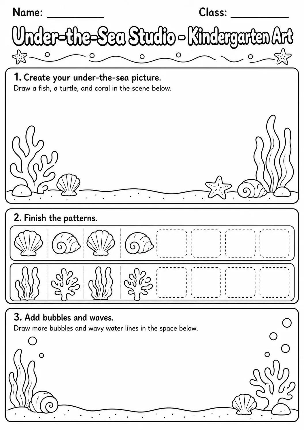 Under the Sea Studio Art Worksheet Pack page 10 preview