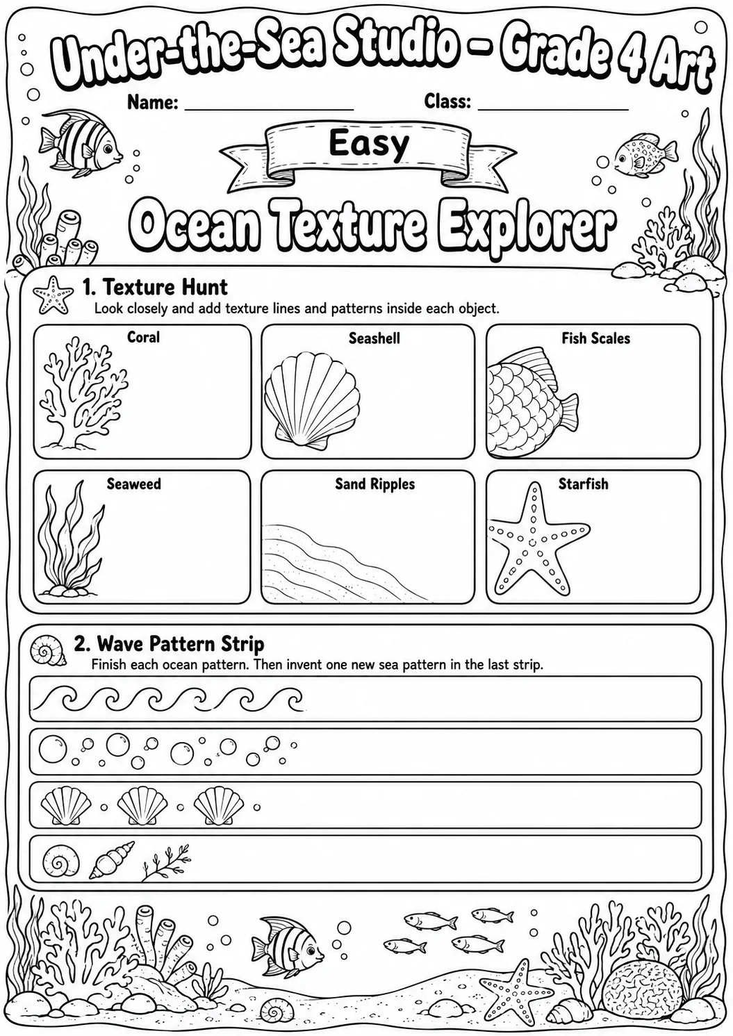 Under the Sea Texture Explorer Worksheet Pack printable Art worksheet preview from KiwiBee